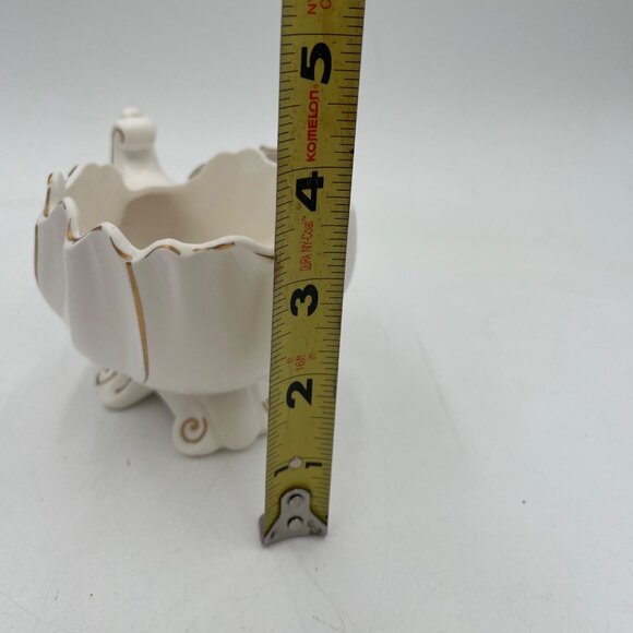 Vintage White Ceramic Bowl Vase W/ Gold Trim Rose Detailing READ - Picture 9 of 11